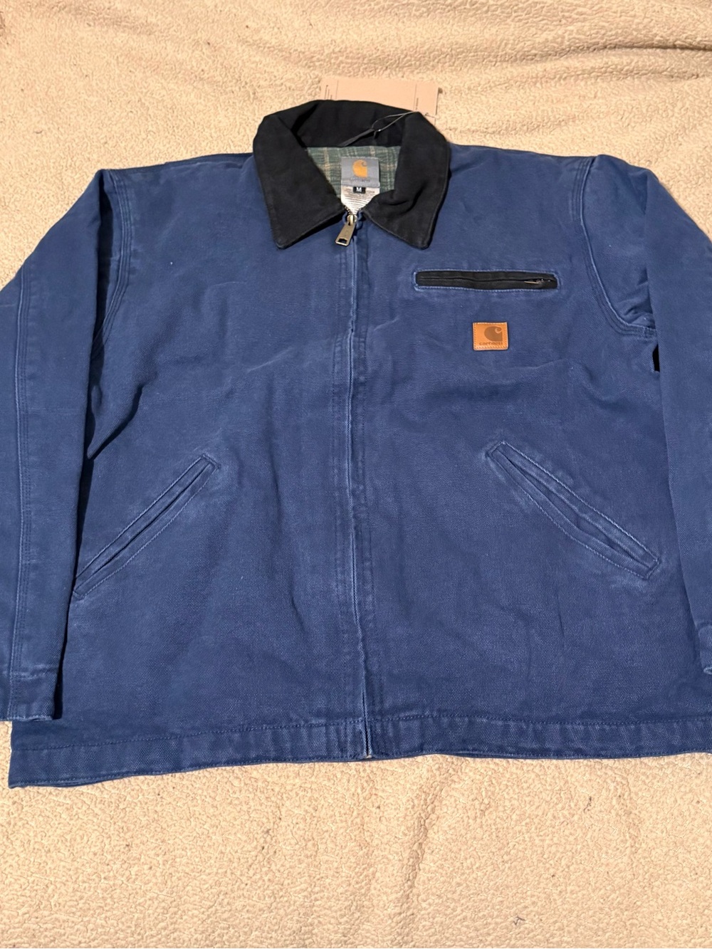 Carhartt Blue Jacket with Black Corduroy Collar